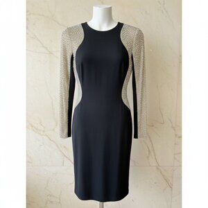 NWT Xscape Black Long Sleeve beaded Cocktail Embellished Dress Size 2